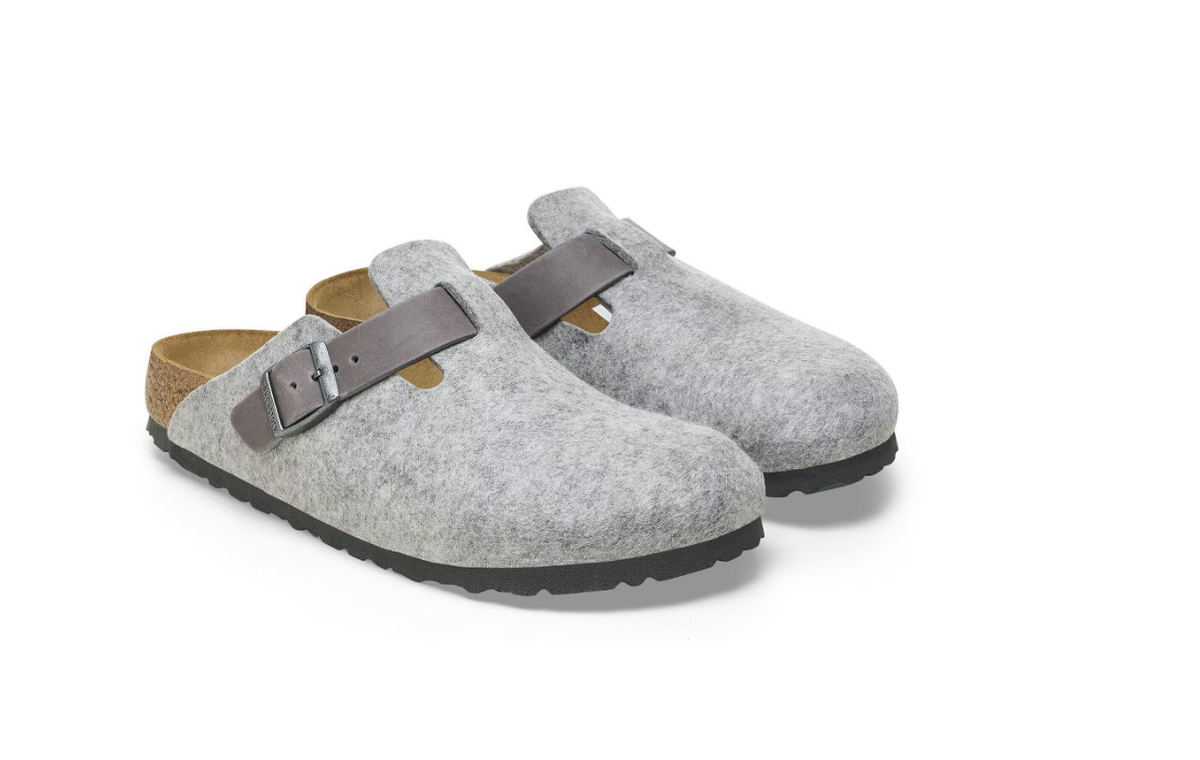 Birkenstock Boston Natural Leather-Felt Light Gray
