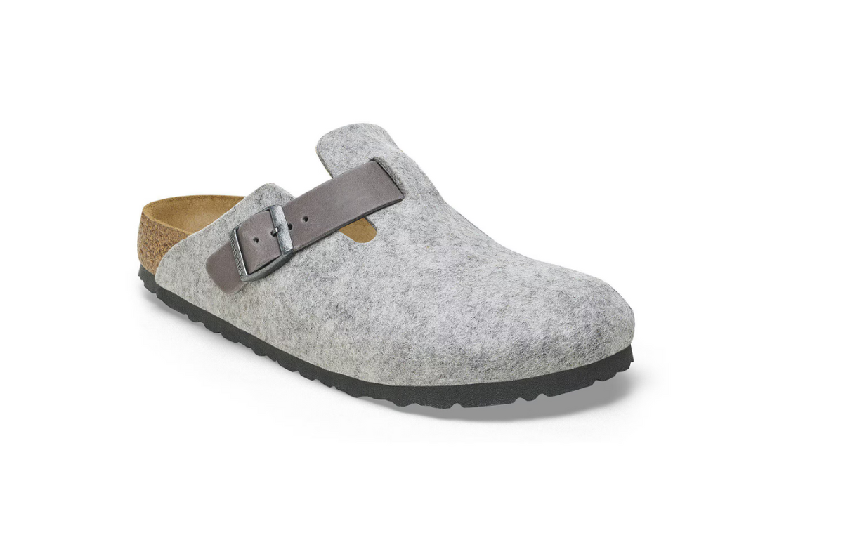 Birkenstock Boston Natural Leather-Felt Light Gray