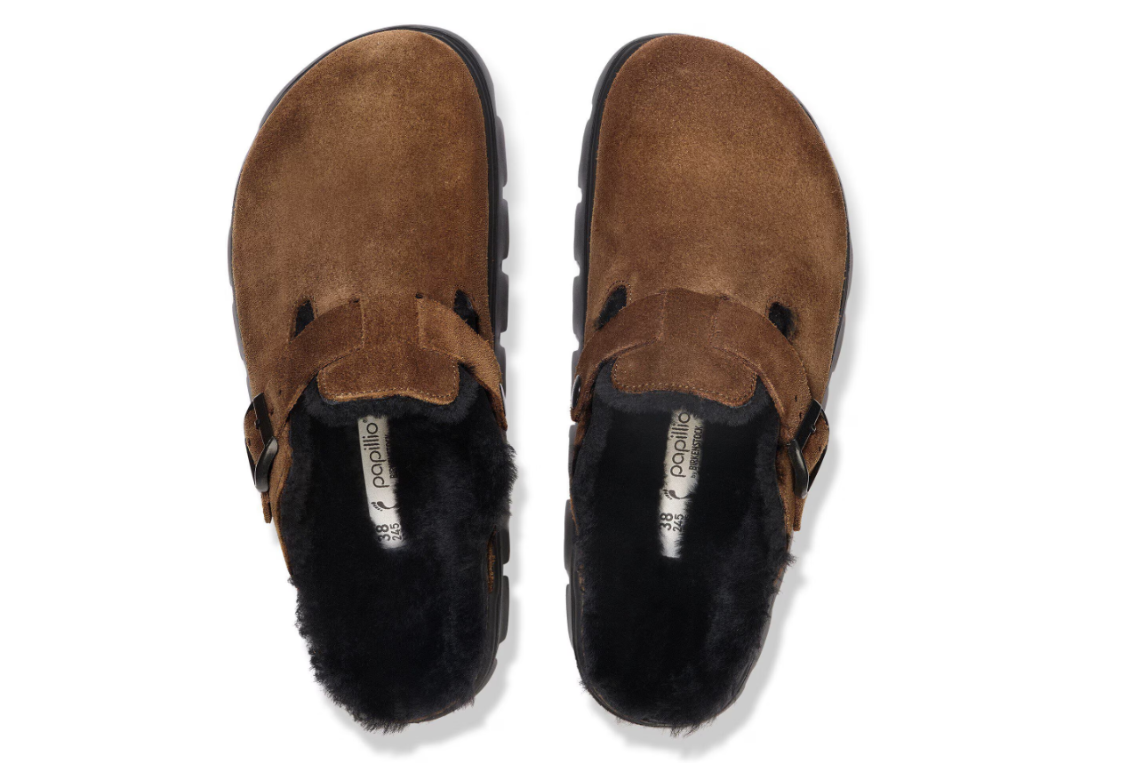 Birkenstock Papillio Boston Chunky Shearling Suede Leather Dark Tea