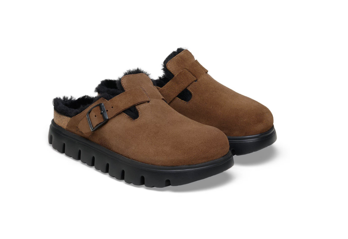 Birkenstock Papillio Boston Chunky Shearling Suede Leather - Tea, Narrow