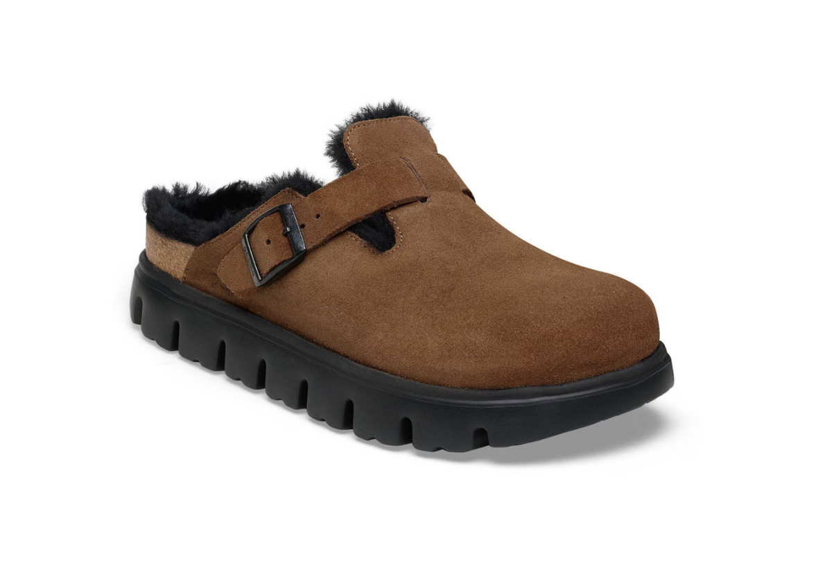 Birkenstock Papillio Boston Chunky Shearling Suede Leather - Tea, Narrow