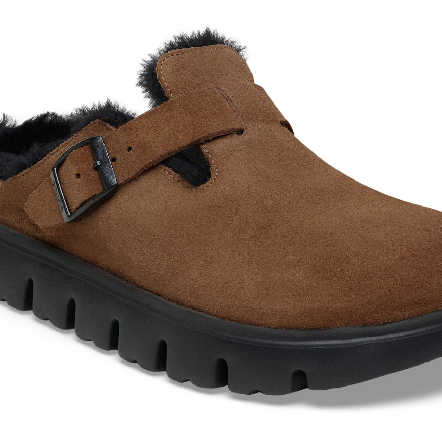 Birkenstock Papillio Boston Chunky Shearling Suede Leather - Tea, Narrow