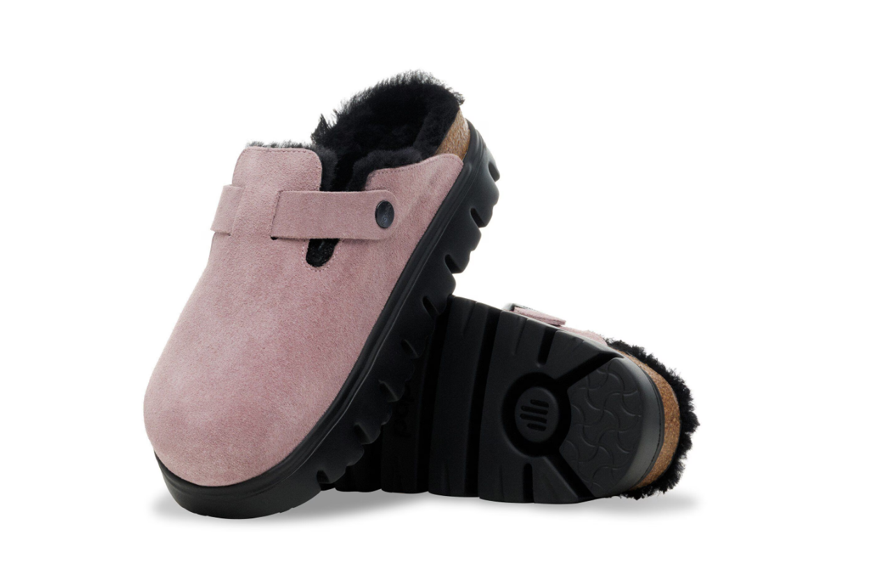 Birkenstock Papillio Boston Chunky Shearling Suede Leather Faded Purple