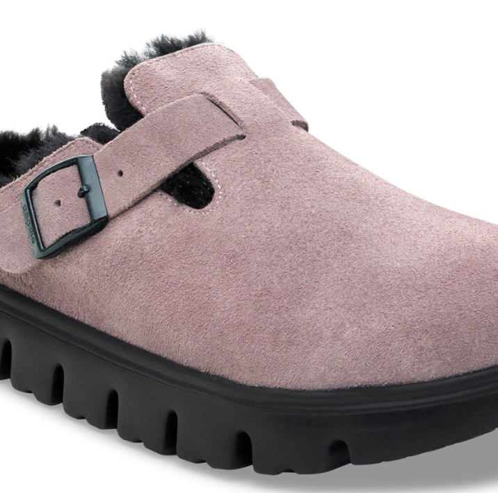 Birkenstock Papillio Boston Chunky Shearling Suede Leather - Faded Purple, Narrow