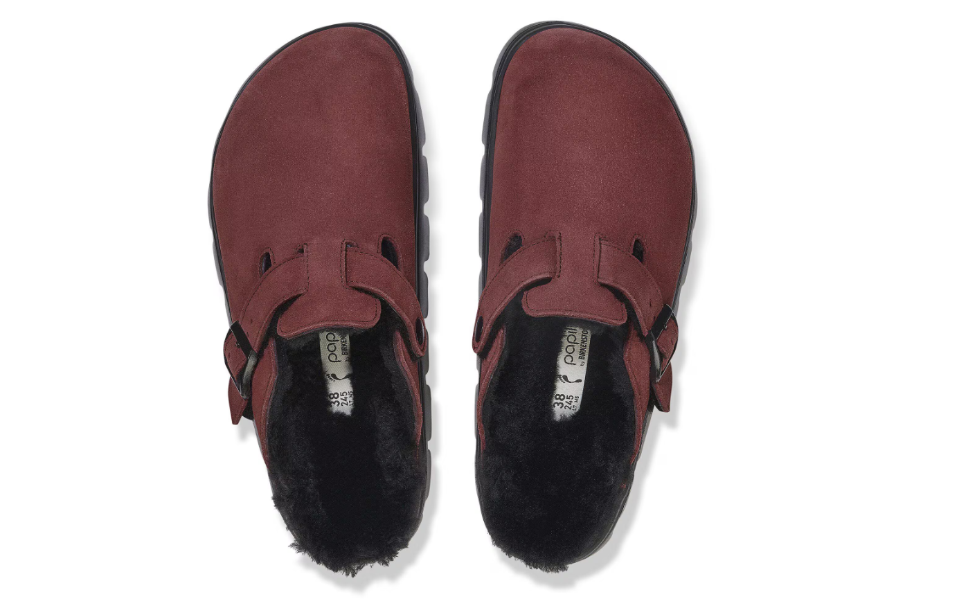 Birkenstock Boston Chunky Shearling Suede Leather Berry Crush