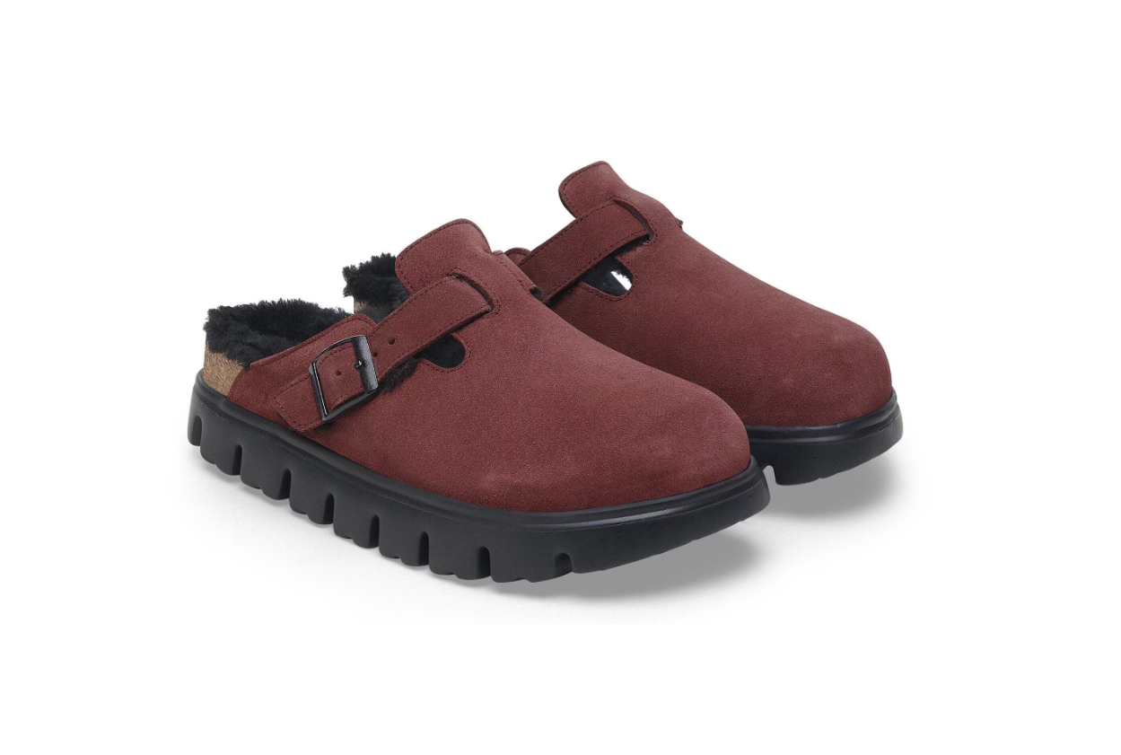 Birkenstock Boston Chunky Shearling Suede Leather Berry Crush