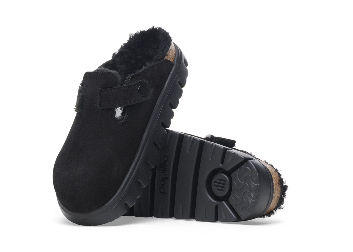 Birkenstock Boston Chunky Shearling Suede Leather - Black, Narrow