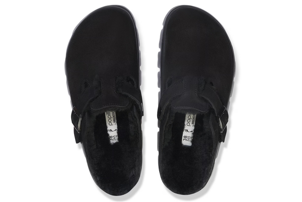 Birkenstock Boston Chunky Shearling Suede Leather - Black, Narrow