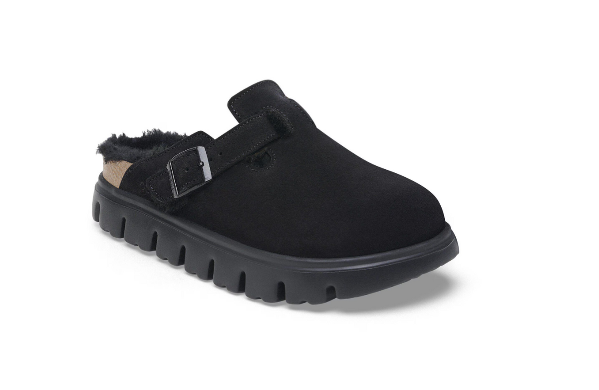 Birkenstock Boston Chunky Shearling Suede Leather - Black, Narrow