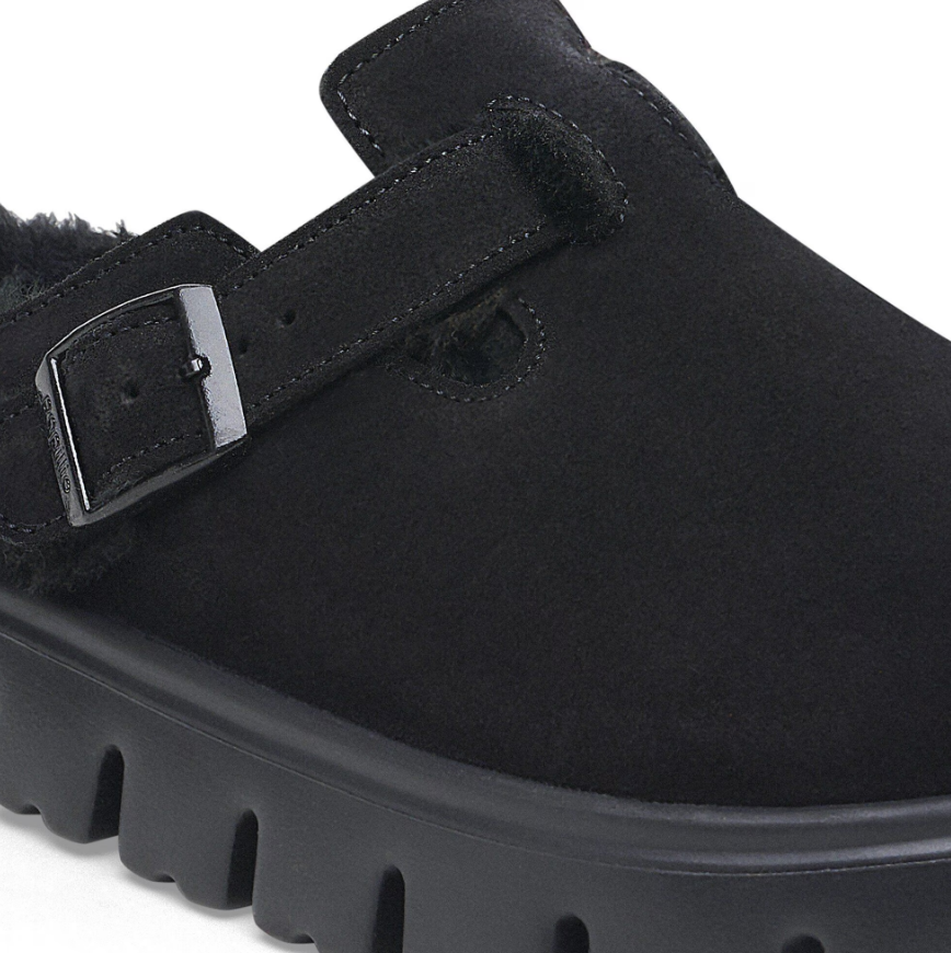 Birkenstock Boston Chunky Shearling Suede Leather - Black, Narrow