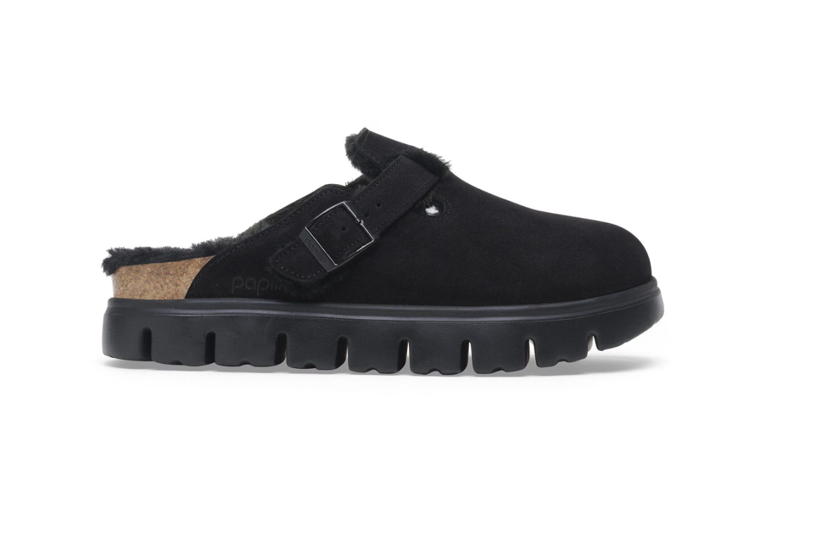 Birkenstock Boston Chunky Shearling Suede Leather - Black, Narrow