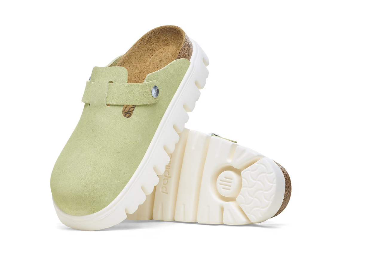 Birkenstock Papillio Boston Chunky Suede Leather Faded Lime