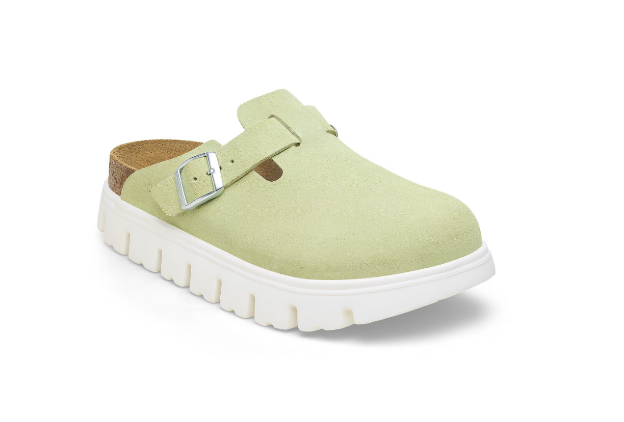 Birkenstock Papillio Boston Chunky Suede Leather Faded Lime