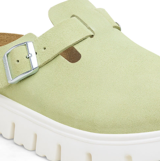 Birkenstock Papillio Boston Chunky Suede Leather Faded Lime