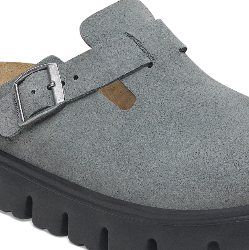 Birkenstock Papillio Boston Chunky Suede Leather Basalt Gray Black