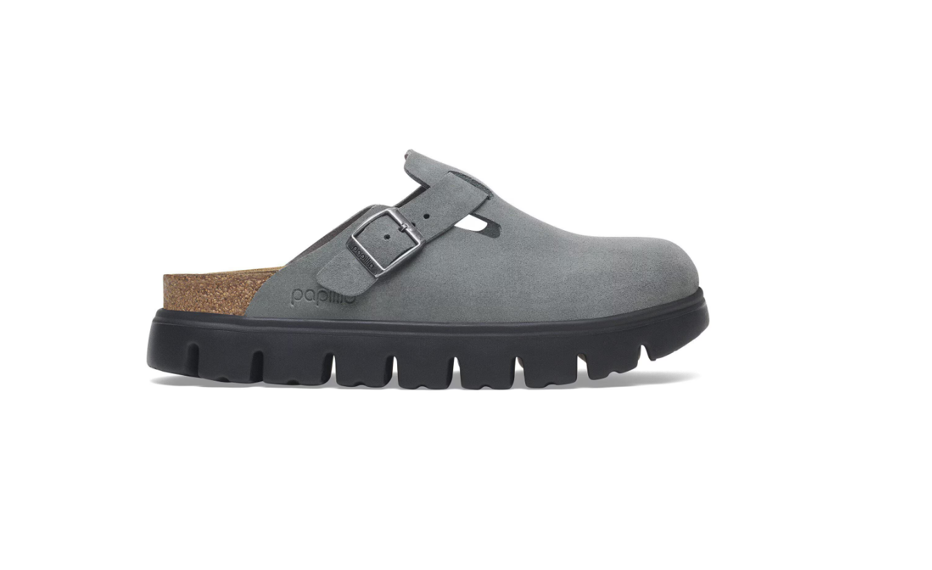 Birkenstock Papillio Boston Chunky Suede Leather Basalt Gray Black