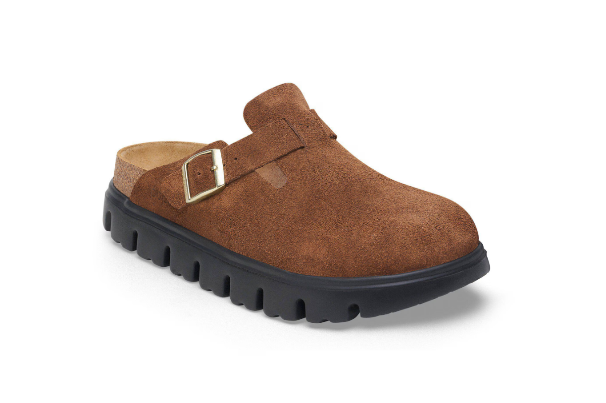 Birkenstock Papillio Boston Chunky Suede Leather Dark Tea Black