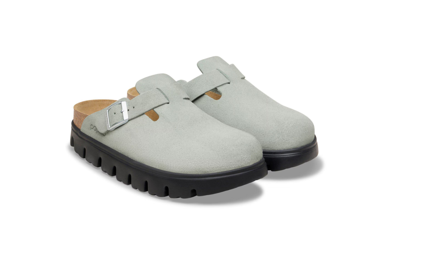 Birkenstock Papillio Boston Chunky Suede Leather Pure Sage Black