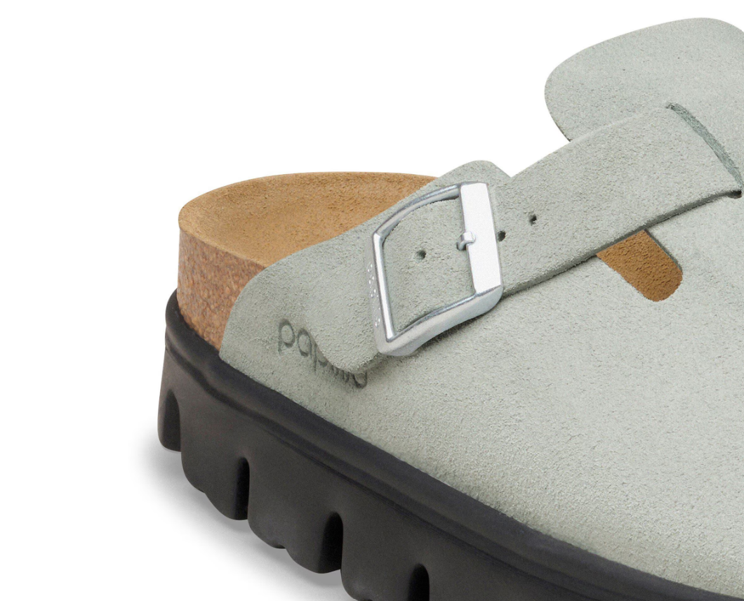 Birkenstock Papillio Boston Chunky Suede Leather Pure Sage Black