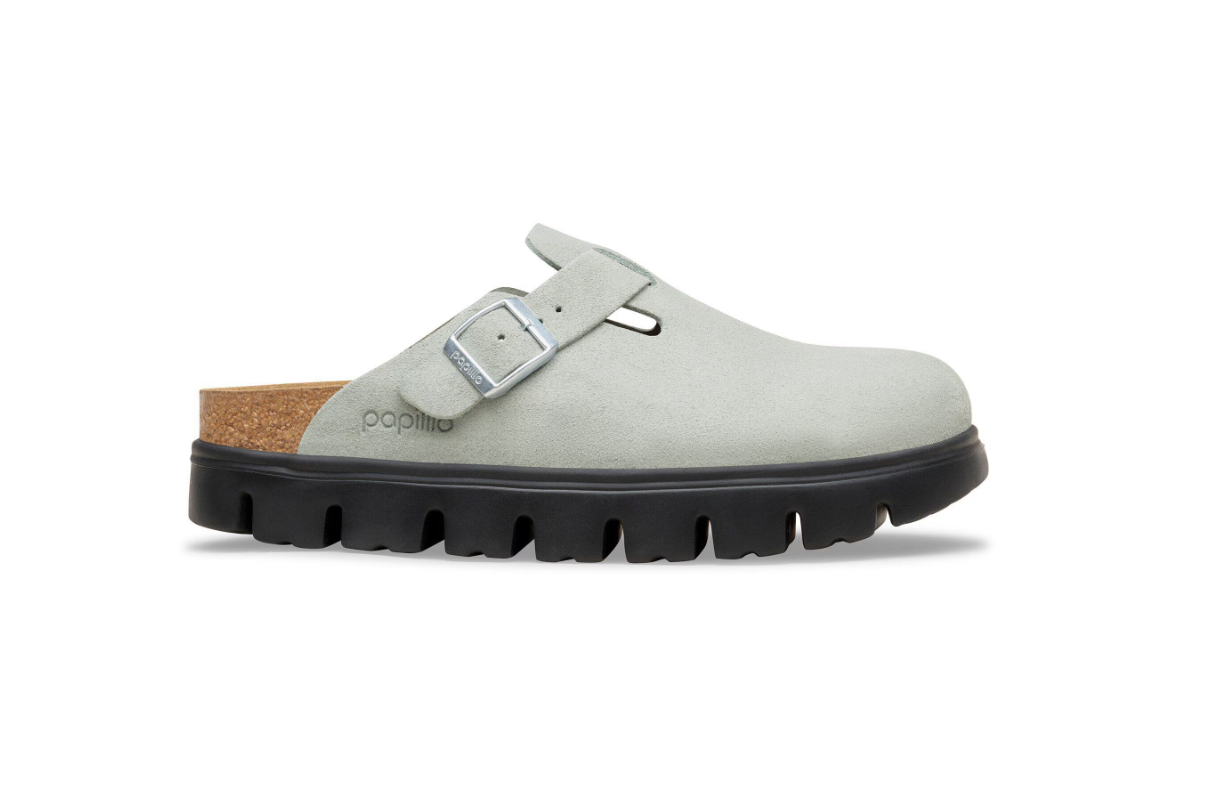 Birkenstock Papillio Boston Chunky Suede Leather Pure Sage Black