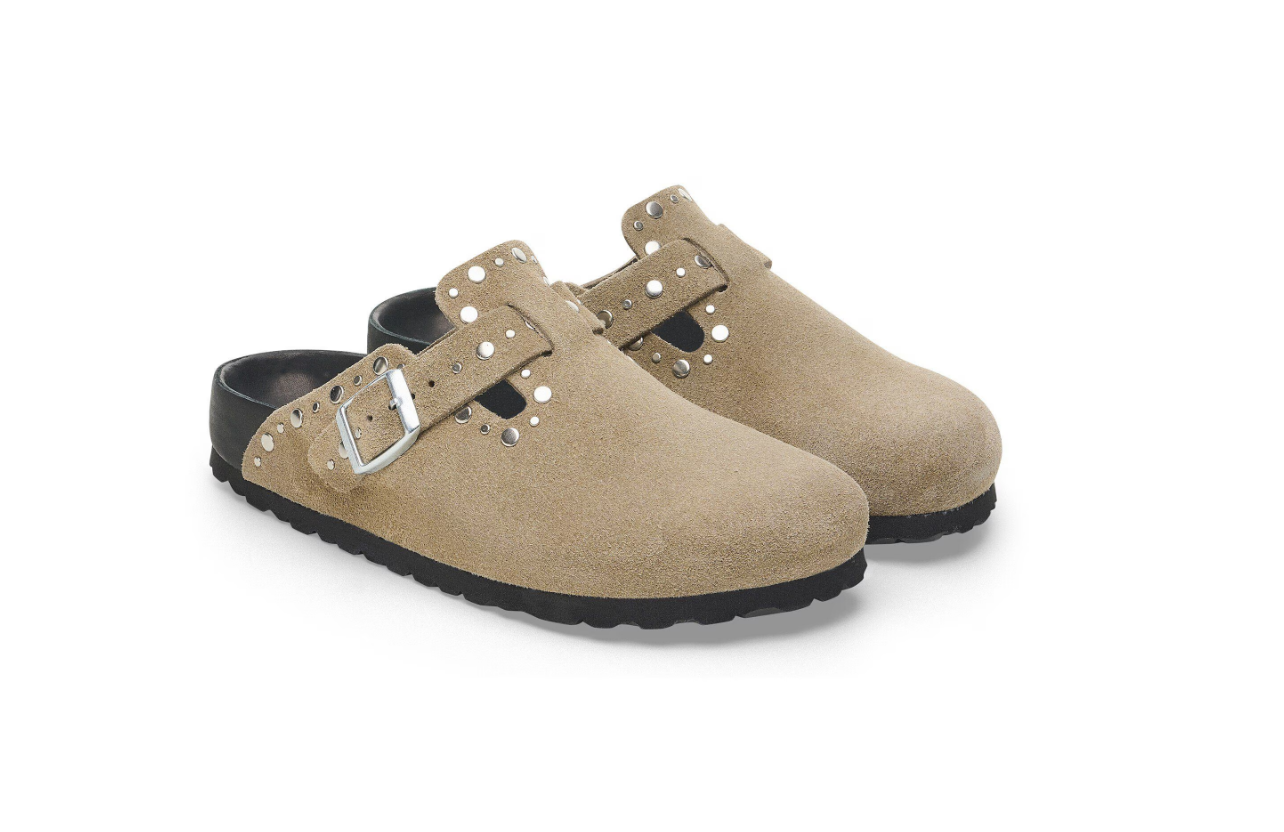 Birkenstock Boston Rivets Exquisite Suede Leather Taupe Clog