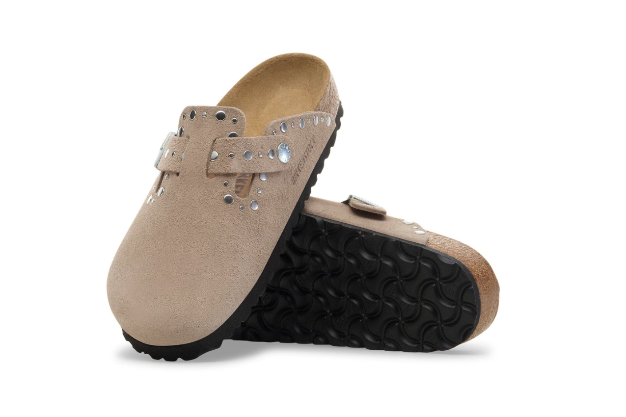 Birkenstock Boston Rivets Suede Leather Clog Taupe