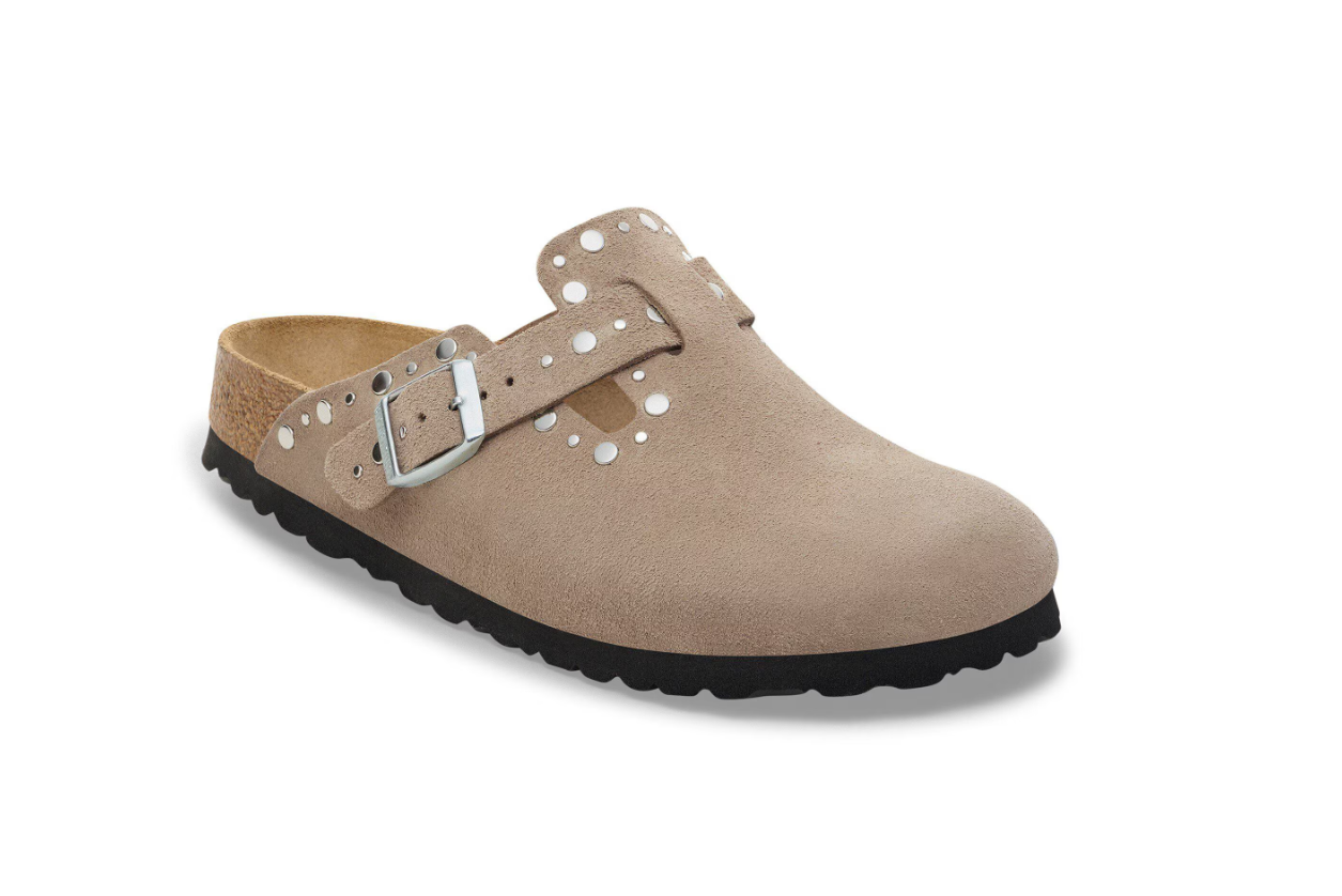 Birkenstock Boston Rivets Suede Leather Clog Taupe