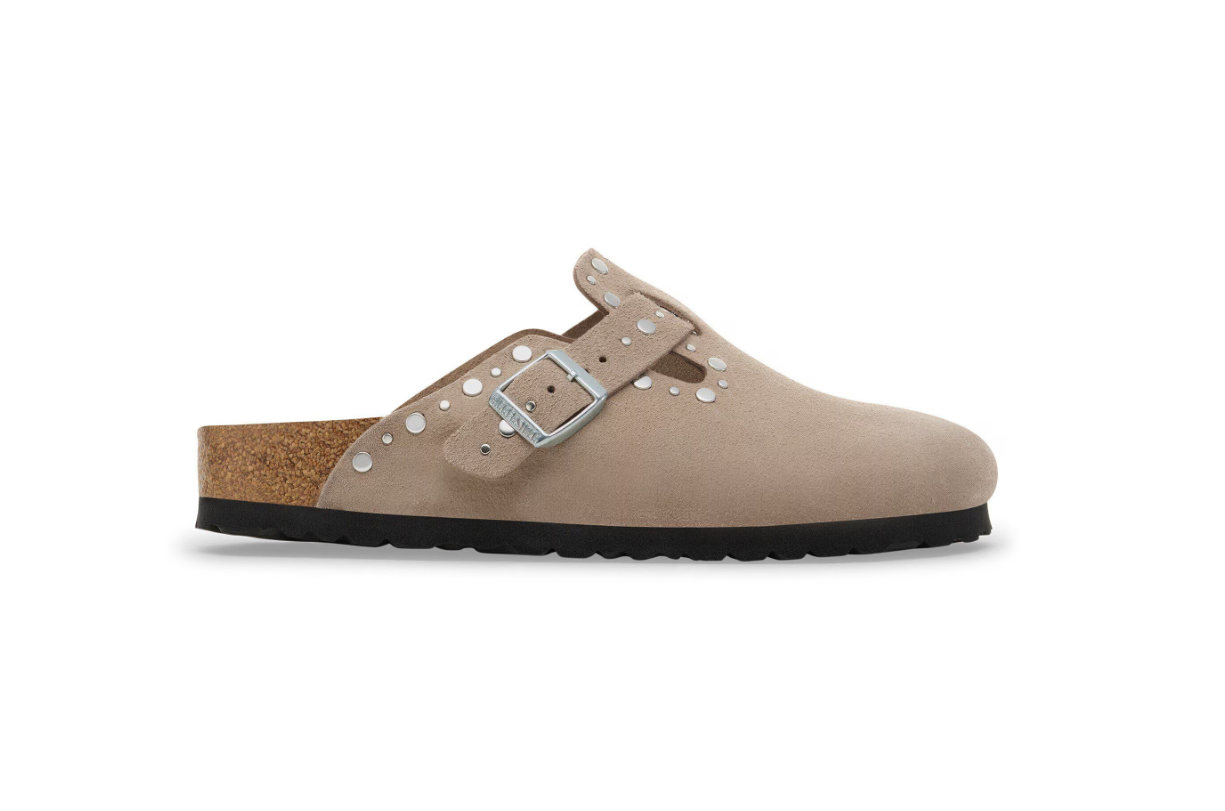Birkenstock Boston Rivets Suede Leather Clog Taupe