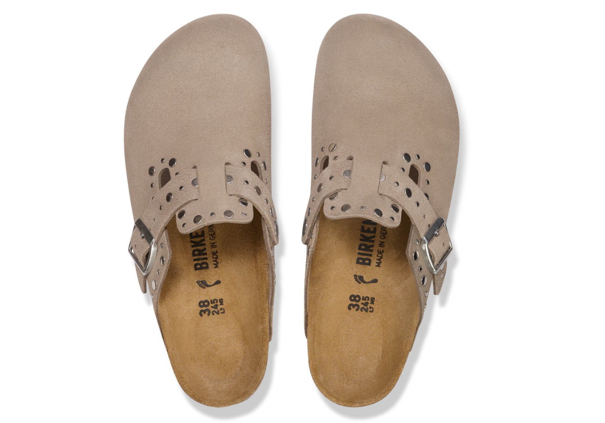 Birkenstock Boston Rivets Suede Leather Clog Taupe