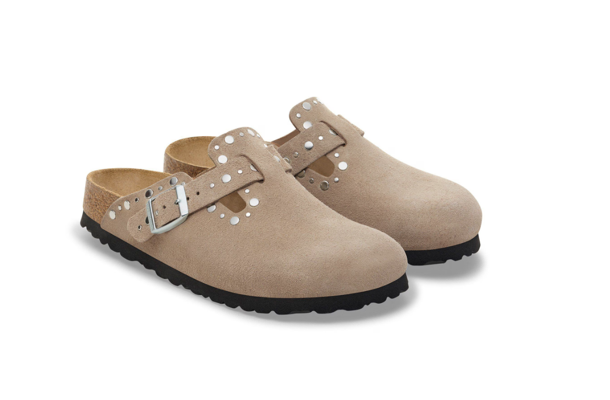 Birkenstock Boston Rivets Suede Leather Clog Taupe