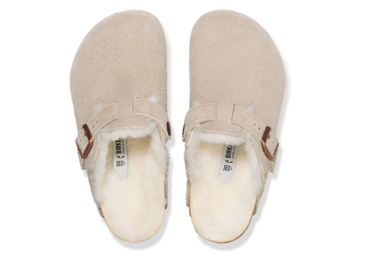 Birkenstock Boston Shearling Kids Taupe Suede Leather Clogs