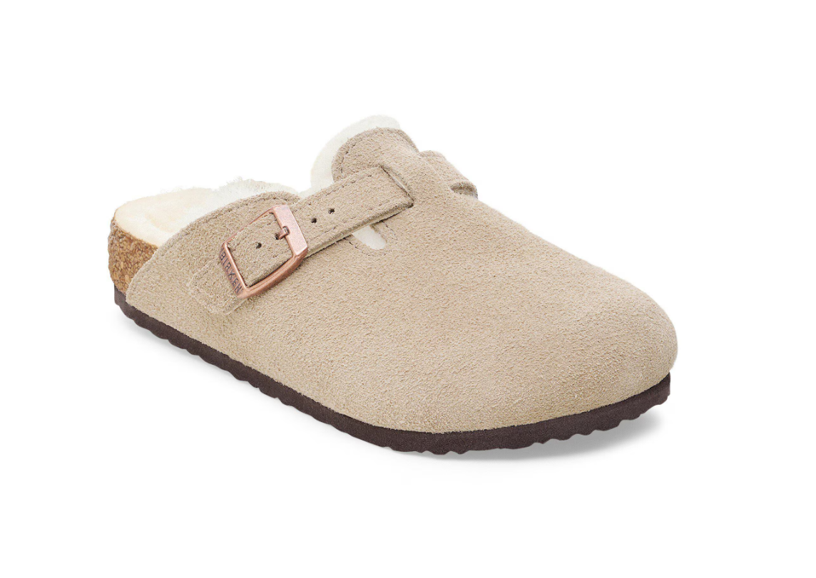 Birkenstock Boston Shearling Kids Taupe Suede Leather Clogs