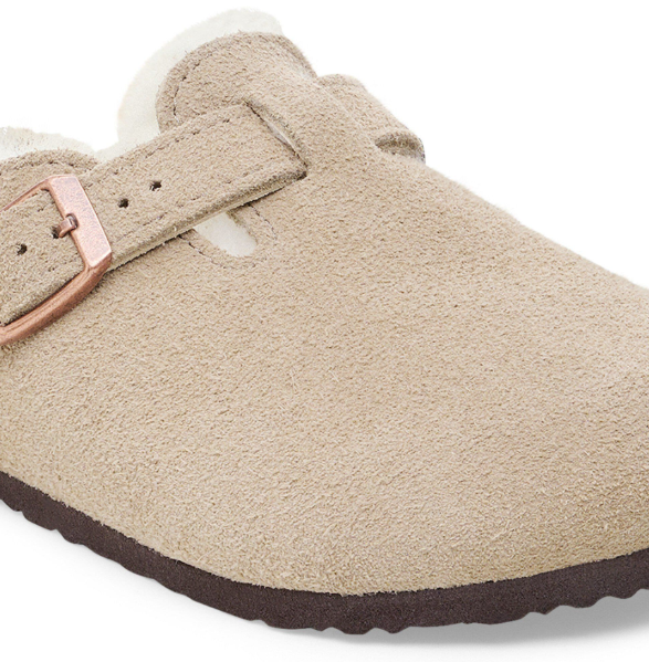Birkenstock Boston Shearling Kids Taupe Suede Leather Clogs