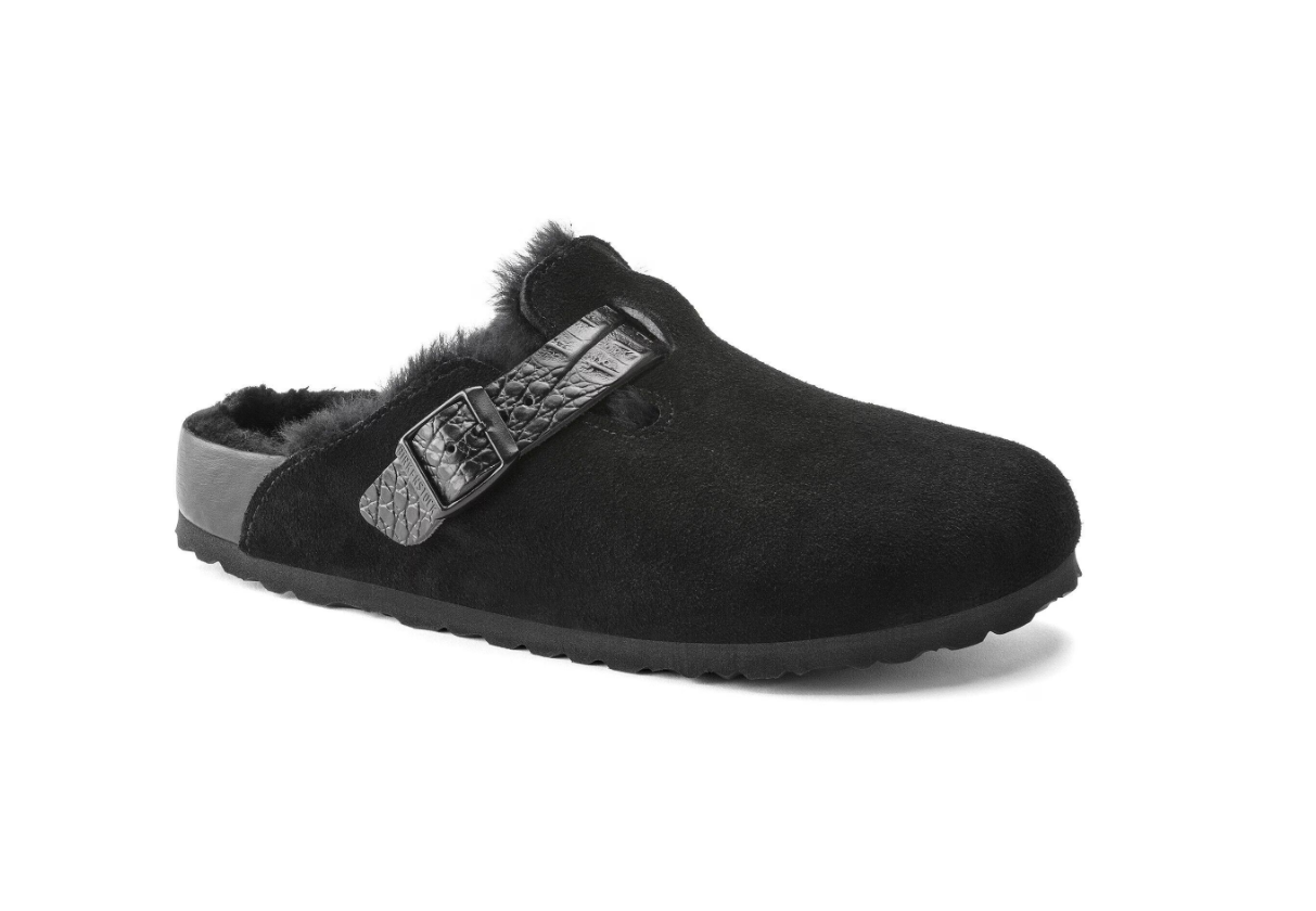 Birkenstock Boston Shearling Suede Leather Black