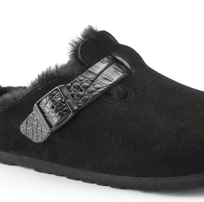 Birkenstock Boston Shearling Suede Leather Black