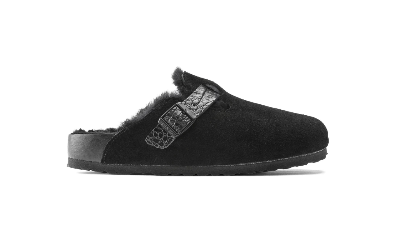 Birkenstock Boston Shearling Suede Leather Black