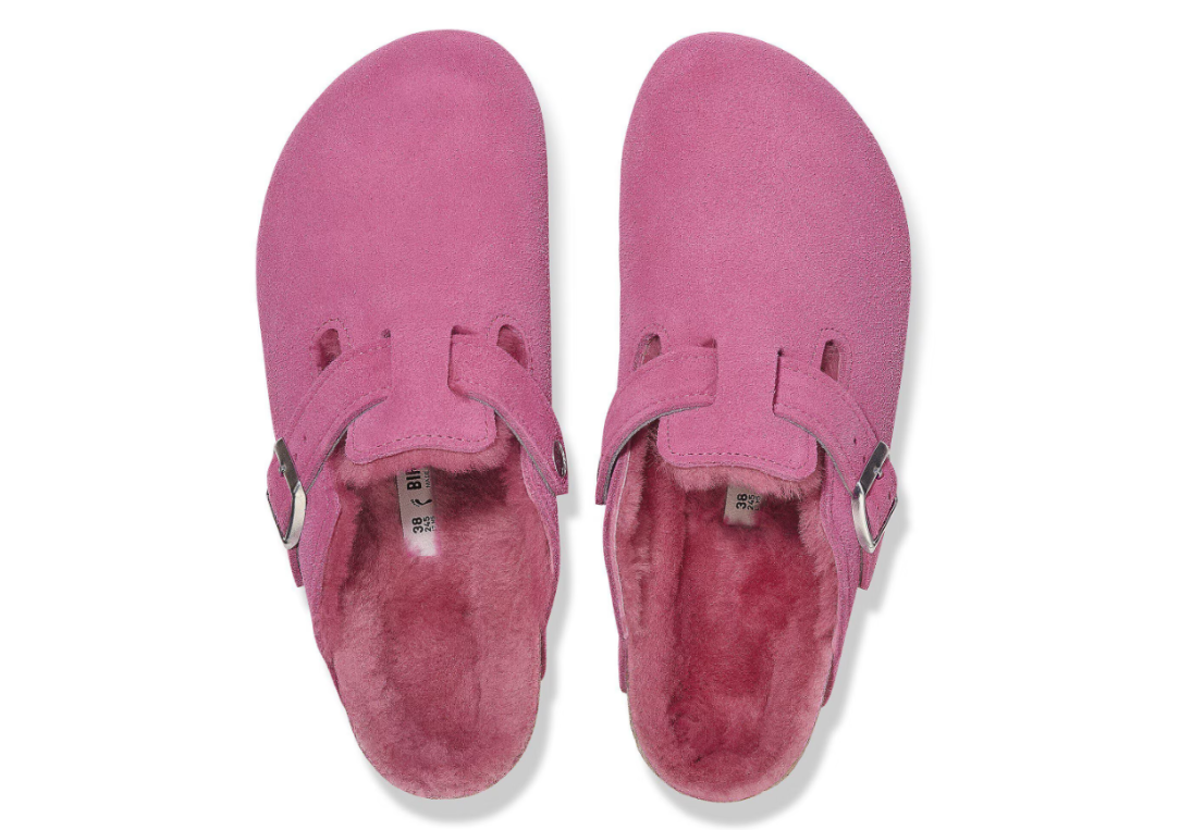 Birkenstock Boston Shearling Suede Leather Fuchsia Tulip