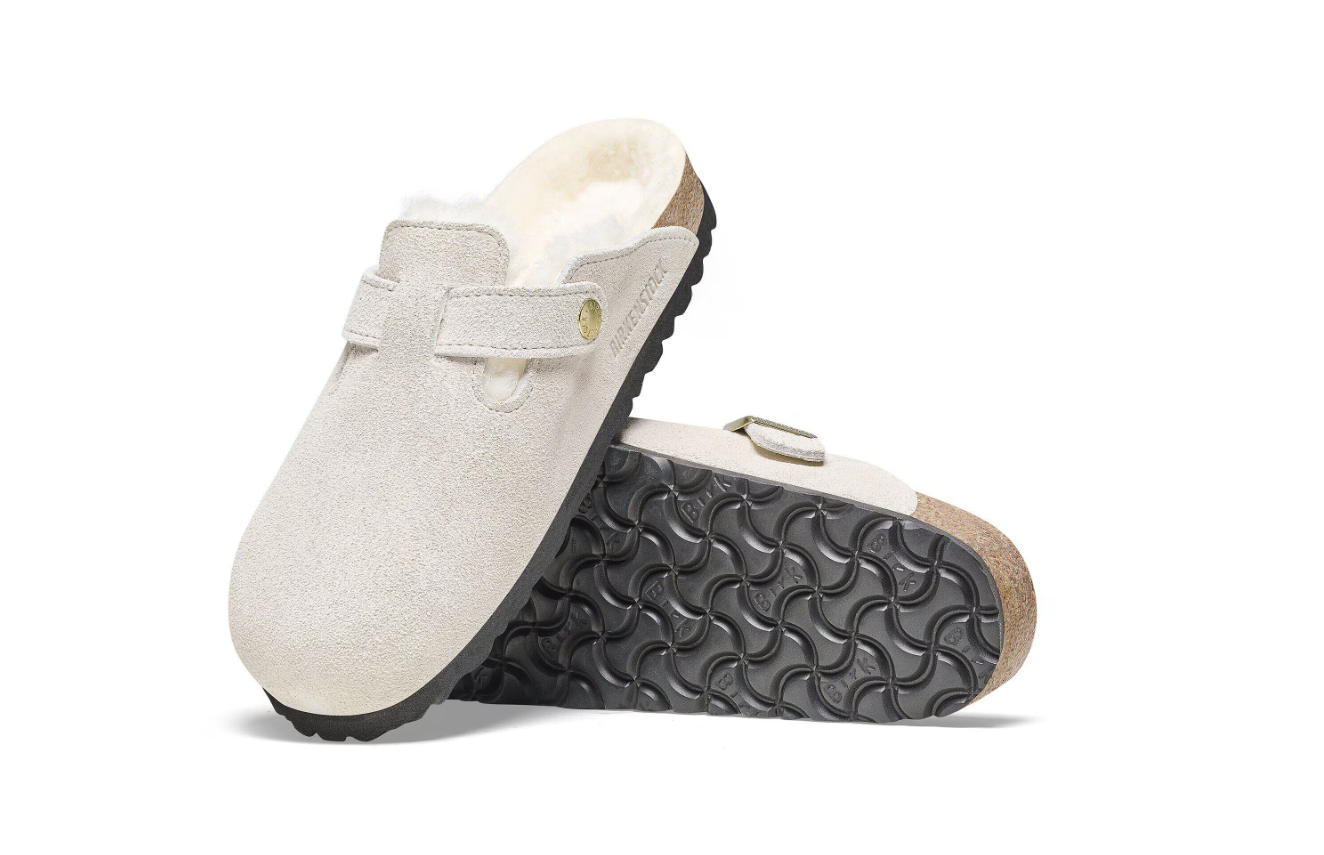 Birkenstock Boston Shearling Suede Leather Antique White