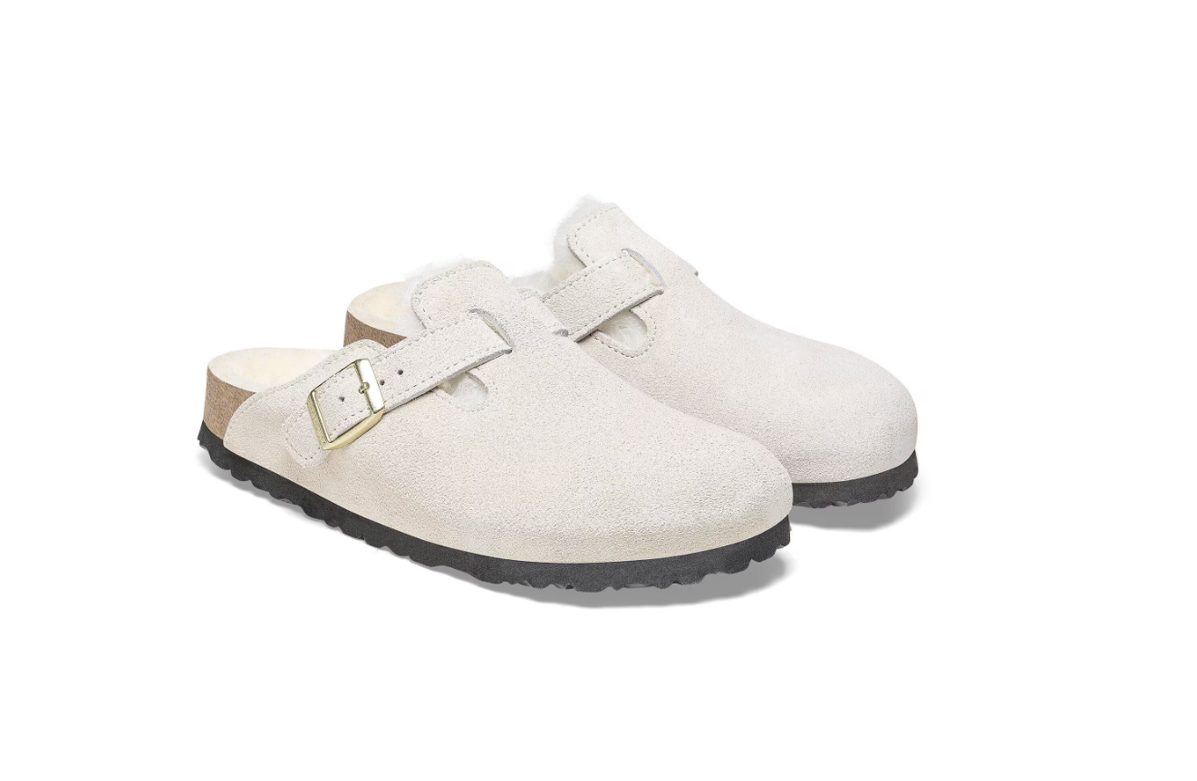 Birkenstock Boston Shearling Suede Leather Antique White