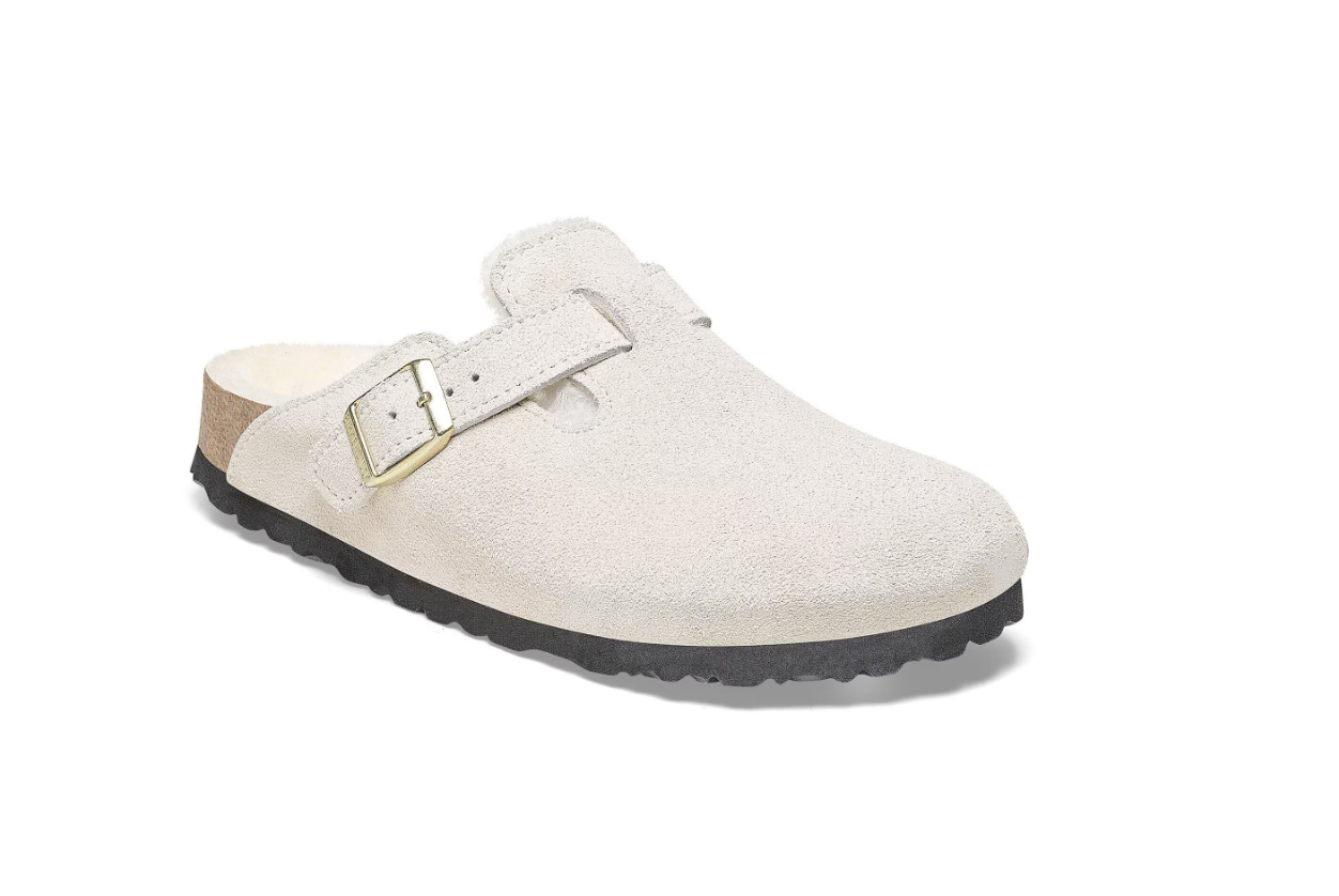 Birkenstock Boston Shearling Suede Leather Antique White