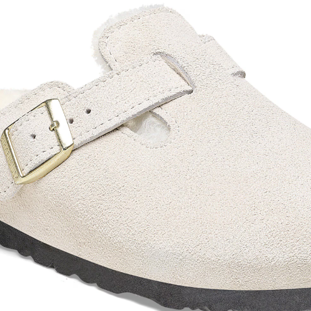Birkenstock Boston Shearling Suede Leather Antique White