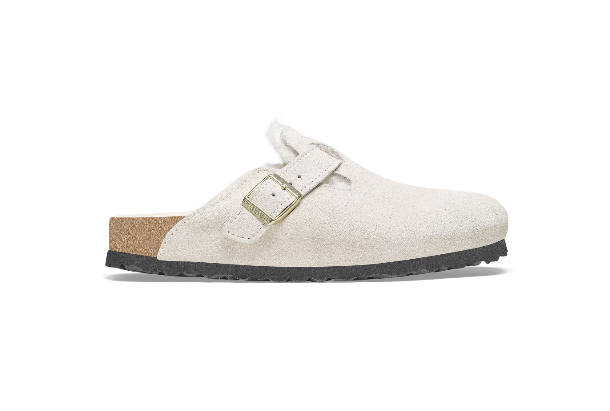 Birkenstock Boston Shearling Suede Leather Antique White
