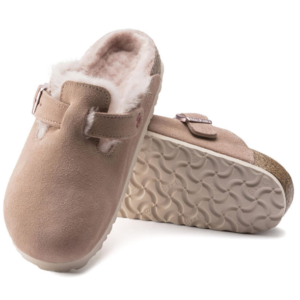 Birkenstock Boston Shearling Suede Leather Light Rose