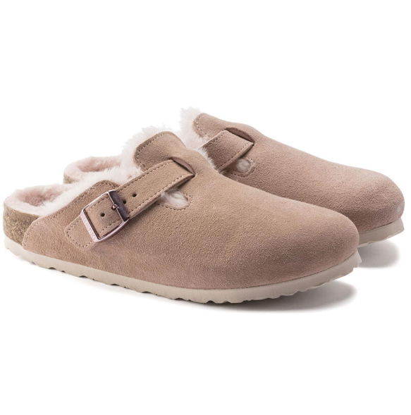 Birkenstock Boston Shearling Suede Leather Light Rose