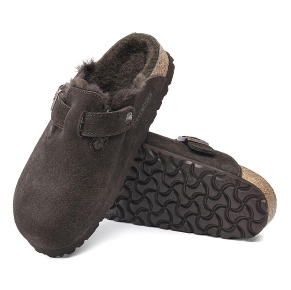Birkenstock Boston Shearling Suede Leather Mocha Clogs