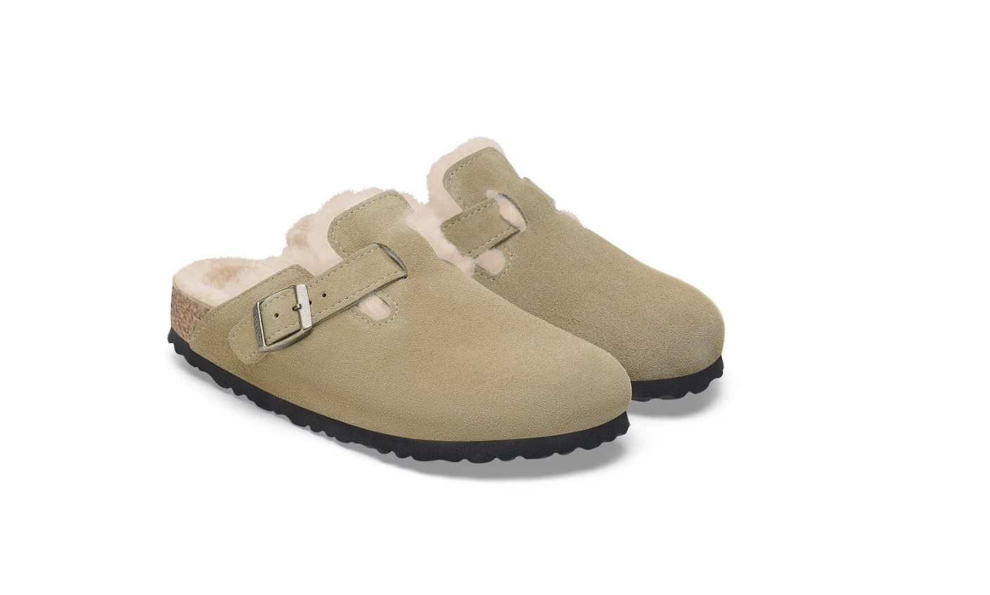 Birkenstock Boston Shearling Suede Leather Taupe Clogs
