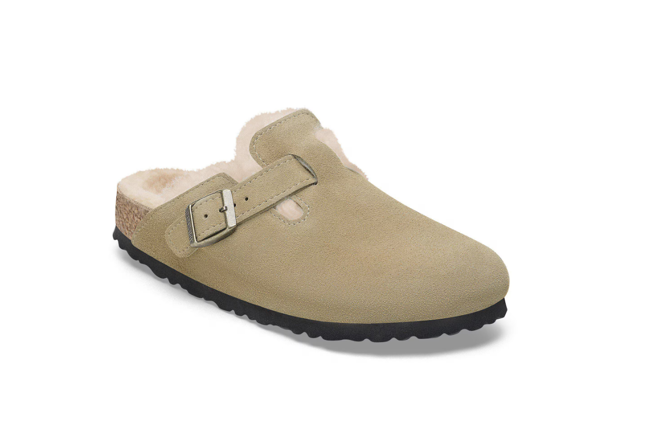 Birkenstock Boston Shearling Suede Leather Taupe Clogs