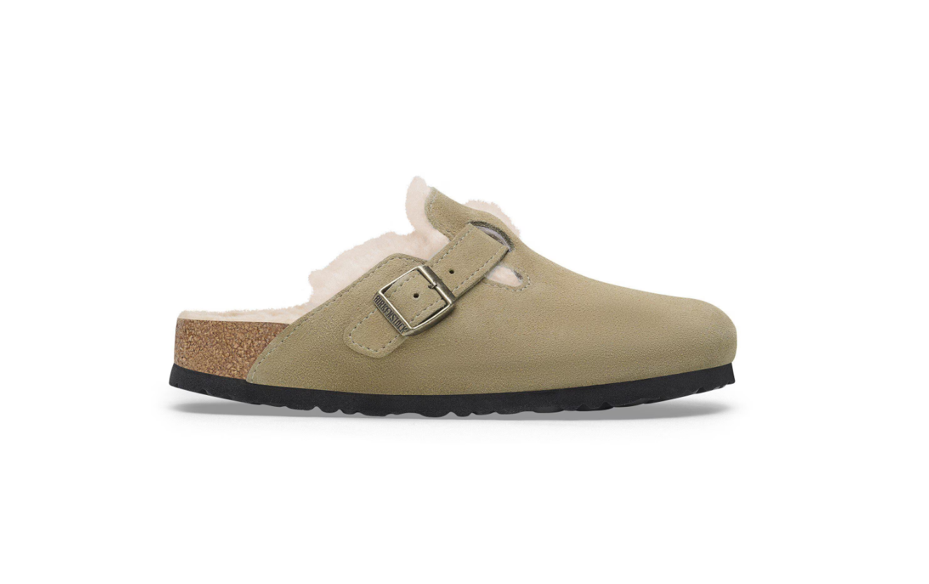 Birkenstock Boston Shearling Suede Leather Taupe Clogs