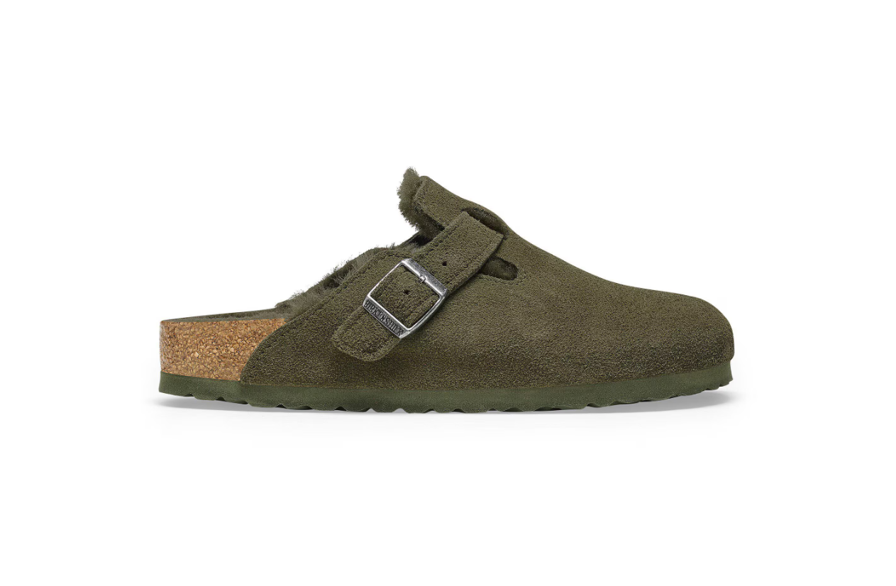 Birkenstock Boston Shearling Suede Leather Thyme Clogs