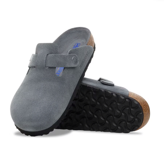 Birkenstock Boston Soft Footbed Suede Leather Basalt Gray Tonal